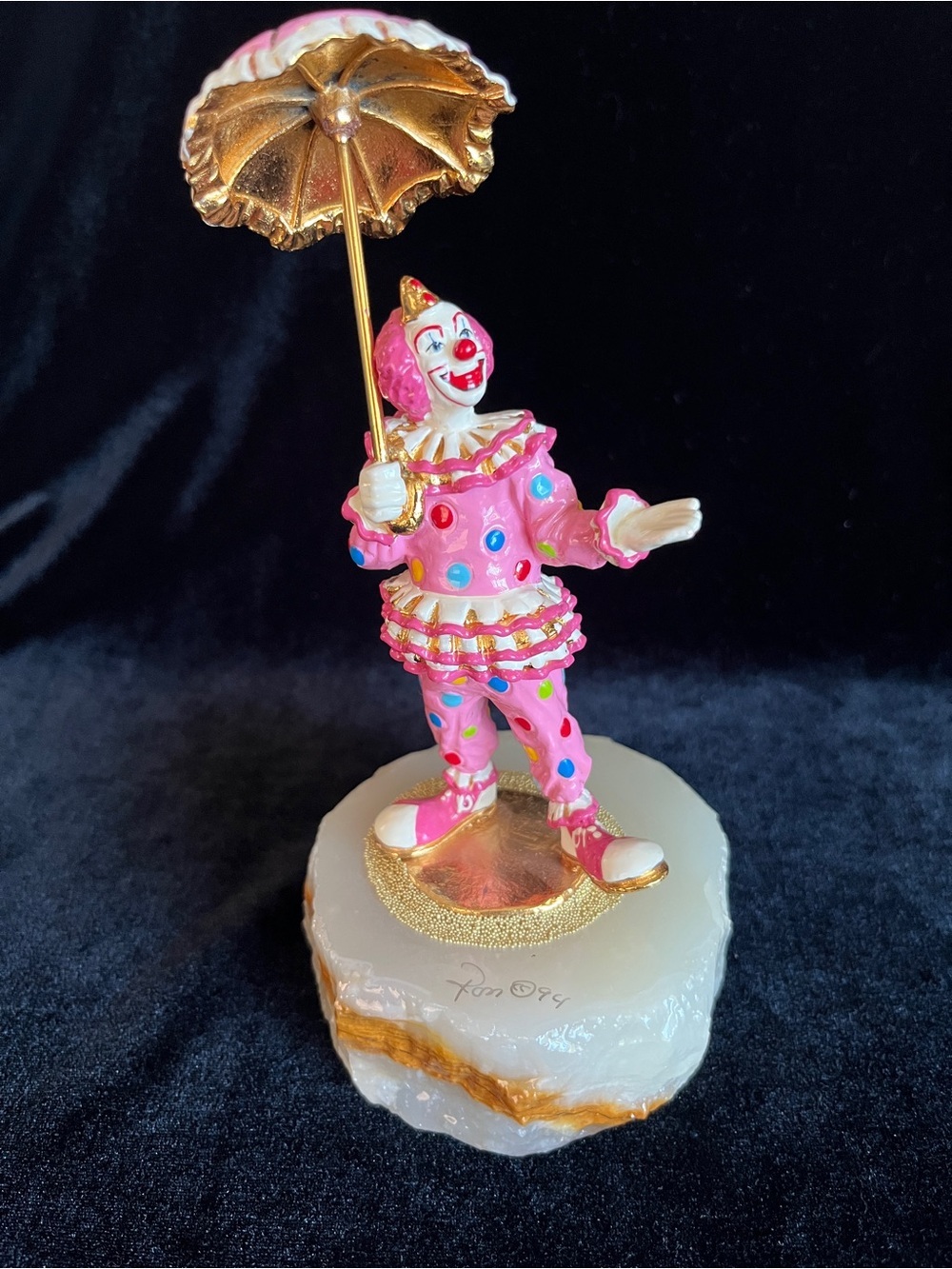 RARE Vintage RON LEE Clown with Pink Dress with Umbrella Sculpture 1994